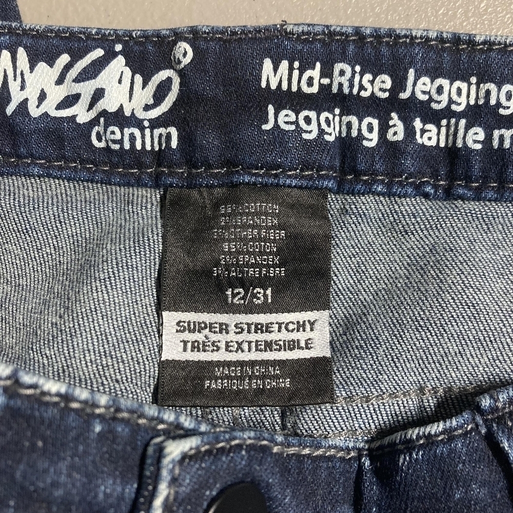 Mossimo Mid-Rise Jegging Super Stretchy Dark Wash Jeans Bleach Splatter 12/31 - Picture 5 of 6